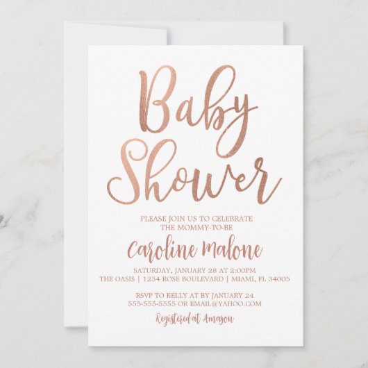 Roos Gold Baby shower Kaart (Voorkant)