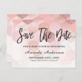 Roos Gold Baby shower sparen de datum Aankondigingskaart (Voorkant / Achterkant)