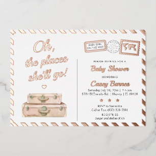 Roos Gold Baby shower Sprinkle Adventure Folie Uitnodiging