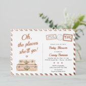 Roos Gold Baby shower Sprinkle Adventure Folie Uitnodiging (Staand Voorkant)