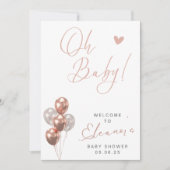 Roos Gold Baby shower welkomstbord uitnodiging (Voorkant)