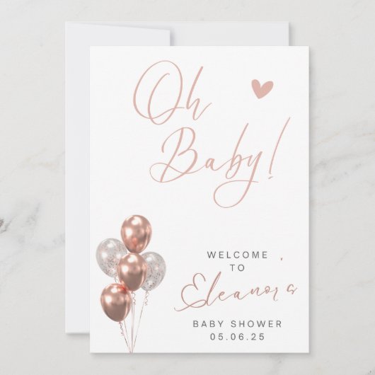 Roos Gold Baby shower welkomstbord uitnodiging (Voorkant)
