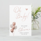 Roos Gold Baby shower welkomstbord uitnodiging (Staand voorkant)