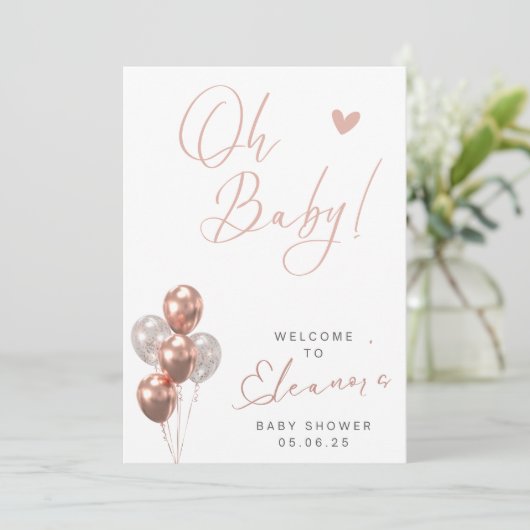 Roos Gold Baby shower welkomstbord uitnodiging (Staand voorkant)