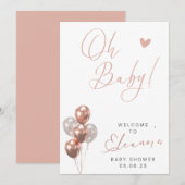 Roos Gold Baby shower welkomstbord uitnodiging (Voorkant / Achterkant)