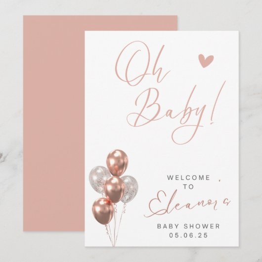 Roos Gold Baby shower welkomstbord uitnodiging (Voorkant / Achterkant)