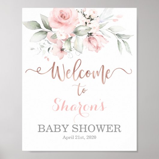 Roos gold Baby shower welkomstteken Poster (Voorkant)