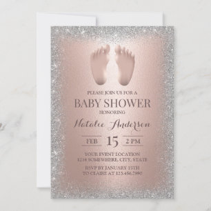 Roos Gold Baby Silver Glitter Baby shower Kaart