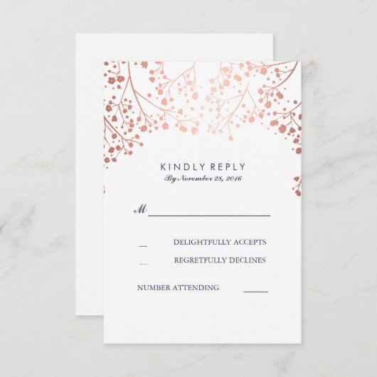 Roos Gold Baby's Breath Bruiloft RSVP Kaarten (Voorkant / Achterkant)