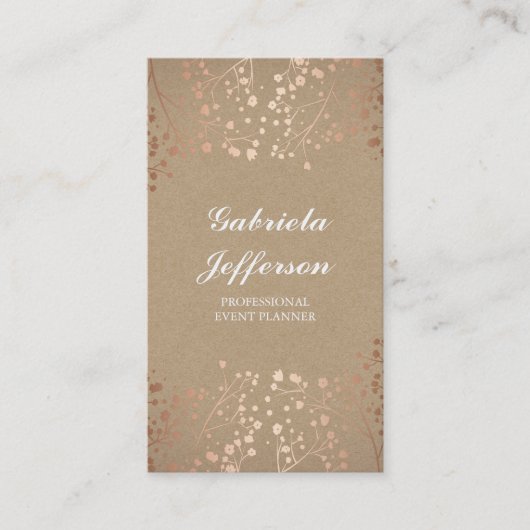 Roos Gold Baby's Breath Floral  Elegant Visitekaartje (Voorkant)