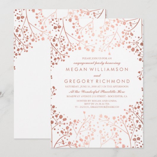 Roos Gold Baby's Breath Floral Verlovingsfeest Kaart (Voorkant / Achterkant)