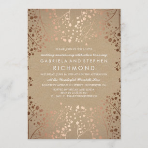 Roos Gold Baby's Breath Floral Wedding Jubileum Kaart