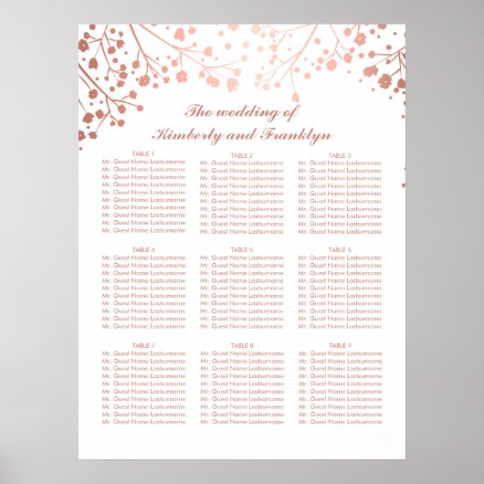 Roos Gold Baby's Breath Wedding Seating Chart Poster (Voorkant)