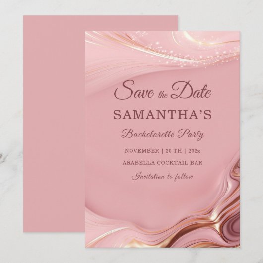 Roos Gold Bachelorette Party Save the Date Ideeën Kaart (Voorkant / Achterkant)