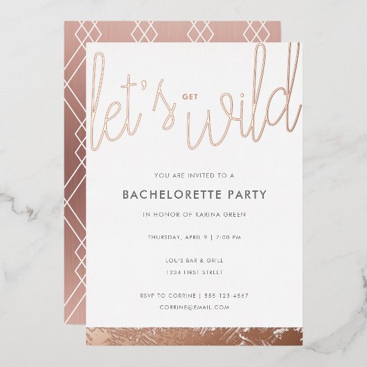 Roos Gold Bachelorette Roos Gold Foil Uitnodiging (Voorkant / Achterkant)