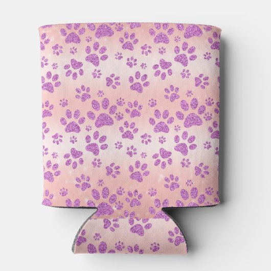 Roos Gold Background Paars Glitter Paw Printers Blikjeskoeler (Achterkant)