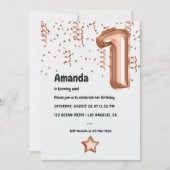 Roos Gold ballon, eerste verjaardag Kaart (Voorkant)