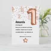 Roos Gold ballon, eerste verjaardag Kaart (Staand voorkant)