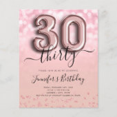 Roos Gold ballon Glitter 30th Birthday Invite Flyer (Voorkant)