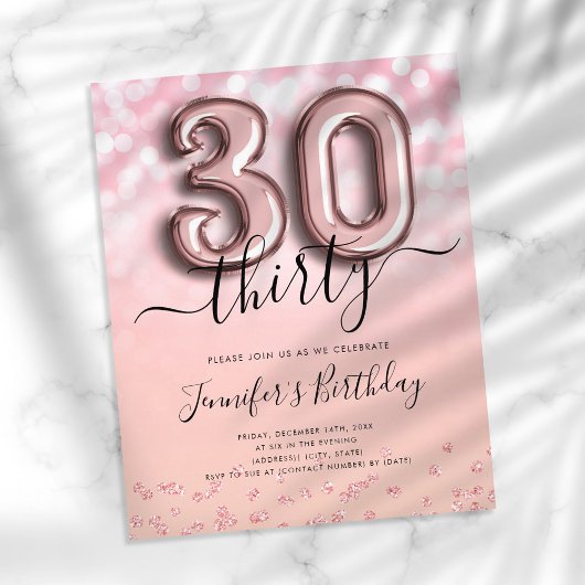 Roos Gold ballon Glitter 30th Birthday Invite Flyer