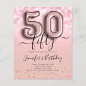 Roos Gold ballon Glitter 50th Birthday Invite Flyer (Voorkant)