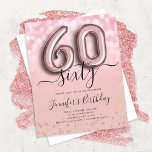 Roos Gold ballon Glitter 60th Birthday Invite<br><div class="desc">Elegant 60th Birthday Party Roos Gold Balloon sjabloon uitnodiging Glitter. Geweldige verjaardagsfeestjes voor mannen en vrouwen.</div>
