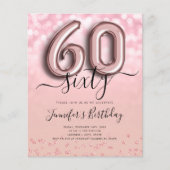 Roos Gold ballon Glitter 60th Birthday Invite Flyer (Voorkant)