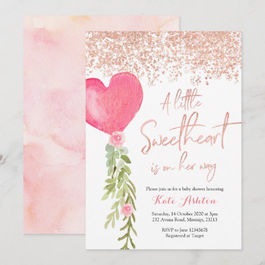 Roos Gold Ballon Valentijn Baby shower Kaart (Voorkant / Achterkant)