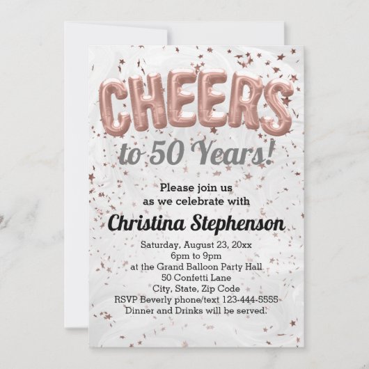 Roos Gold ballonvaarders tot 50 jaar 50e verjaarda Kaart (Voorkant)