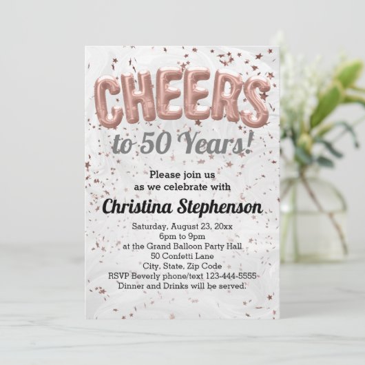 Roos Gold ballonvaarders tot 50 jaar 50e verjaarda Kaart (Staand voorkant)