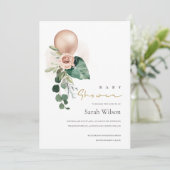 ROOS GOLD BALLOON FLORAL BUNCH BABY SHOWER INVITE BEDANKKAART (Staand voorkant)