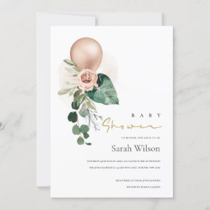 ROOS GOLD BALLOON FLORAL BUNCH BABY SHOWER INVITE BEDANKKAART