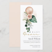 ROOS GOLD BALLOON FLORAL BUNCH BABY SHOWER INVITE BEDANKKAART (Voorkant / Achterkant)