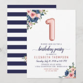 Roos Gold Balloon Floral Navy Blush 1 september Kaart (Voorkant / Achterkant)