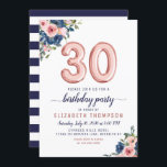 Roos Gold Balloon Floral Navy Blush 30th Birthday Kaart<br><div class="desc">Floral Navy Blue Blush Pink Ballon 30th Birthday Invitation Het ontwerp is voorzien van waterverf marineblauw en wazige roze bloemen met een roos gouden ballonaccent. Als je de genummerde ballonnen wilt wijzigen,  kun je me gratis emailen via panggadesigns@gmail.com</div>