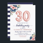 Roos Gold Balloon Floral Navy Blush 30th Birthday Kaart<br><div class="desc">Floral Navy Blue Blush Pink Ballon 30th Birthday Invitation Het ontwerp is voorzien van waterverf marineblauw en wazige roze bloemen met een roos gouden ballonaccent. Als je de genummerde ballonnen wilt wijzigen,  kun je me gratis emailen via panggadesigns@gmail.com</div>