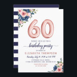 Roos Gold Balloon Floral Navy Blush 60th Birthday Kaart<br><div class="desc">Floral Navy Blue Blush Pink Balloon 60th Birthday Invitation Het ontwerp is voorzien van waterverf marinesblauw en wazige roze bloemen met een roos gouden ballonaccent. Als je de genummerde ballonnen wilt wijzigen,  kun je me gratis emailen via panggadesigns@gmail.com</div>