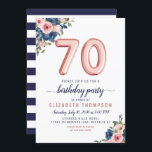 Roos Gold Balloon Floral Navy Blush 70th Birthday Kaart<br><div class="desc">Floral Navy Blue Blush Pink Balloon 70th Birthday Invitation Het ontwerp is voorzien van waterverf marinesblauw en wazige roze bloemen met een roos gouden ballonaccent. Als je de genummerde ballonnen wilt wijzigen,  kun je me gratis emailen via panggadesigns@gmail.com</div>