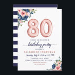 Roos Gold Balloon Floral Navy Blush 80th Birthday Kaart<br><div class="desc">Floral Navy Blue Blush Pink Balloon 80th Birthday Invitation Het ontwerp is voorzien van waterverf marinesblauw en wazige roze bloemen met een roos gouden ballonaccent. Als je de genummerde ballonnen wilt wijzigen,  kun je me gratis emailen via panggadesigns@gmail.com</div>