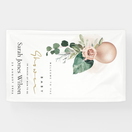 ROOS GOLD BALLOON PEACH FLORAL BUNCH BABY SHOWER SPANDOEK (Horizontaal)