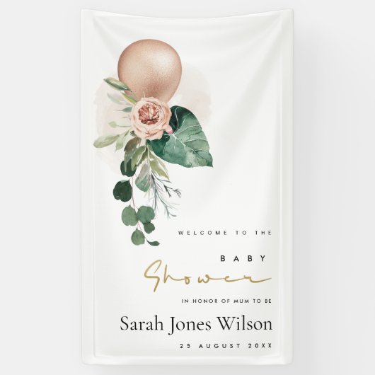ROOS GOLD BALLOON PEACH FLORAL BUNCH BABY SHOWER SPANDOEK (Verticaal)