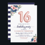 Roos Gold Balloons 16th Birthday Floral Navy Blush Kaart<br><div class="desc">Floral Navy Blue Blush Pink Ballon Sweet 16th Birthday Uitnodiging Het ontwerp is voorzien van waterverf marineblauw en wazige roze bloemen met een roos gouden ballonaccent. Als je de genummerde ballonnen wilt wijzigen,  kun je me gratis emailen via panggadesigns@gmail.com</div>