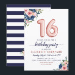 Roos Gold Balloons 16th Birthday Floral Navy Blush Kaart<br><div class="desc">Floral Navy Blue Blush Pink Ballon Sweet 16th Birthday Uitnodiging Het ontwerp is voorzien van waterverf marineblauw en wazige roze bloemen met een roos gouden ballonaccent. Als je de genummerde ballonnen wilt wijzigen,  kun je me gratis emailen via panggadesigns@gmail.com</div>