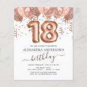 Roos Gold Balloons 18e uitnodiging van de Birthday (Voorkant)