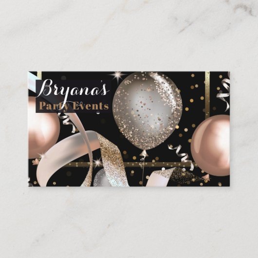 Roos Gold Balloons Black Chic Party Event Planner Visitekaartje (Voorkant)