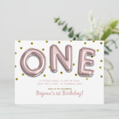 Roos Gold Balloons Confetti 1e verjaardag Kaart (Staand voorkant)