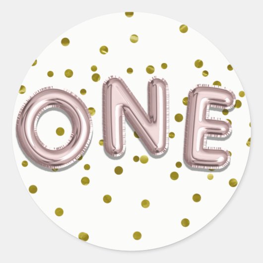Roos Gold Balloons Confetti 1e verjaardag Ronde Sticker (Voorkant)