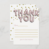 Roos Gold Balloons Confetti Stip Hartelijk dank Bedankkaart (Voorkant / Achterkant)