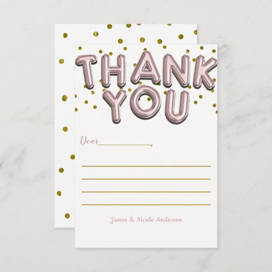 Roos Gold Balloons Confetti Stip Hartelijk dank Bedankkaart (Voorkant / Achterkant)