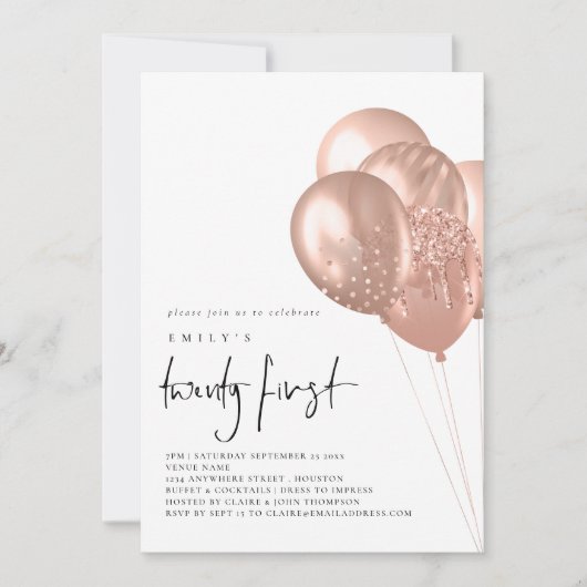 Roos Gold Balloons QR-code 21e verjaardag Kaart (Voorkant)